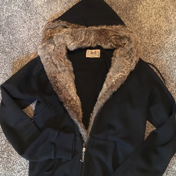 NWOT Juicy Couture real rabbit fur zip up hoodie