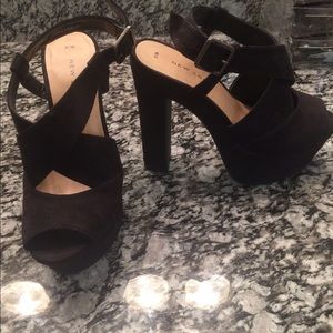 New Look Black Suede Chunky Platform Heels