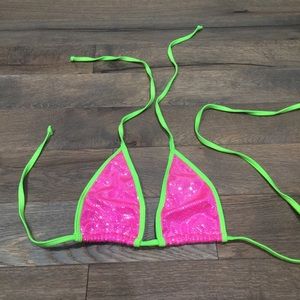 Custom Made Pink Sparkle & Neon Green Triangle Top
