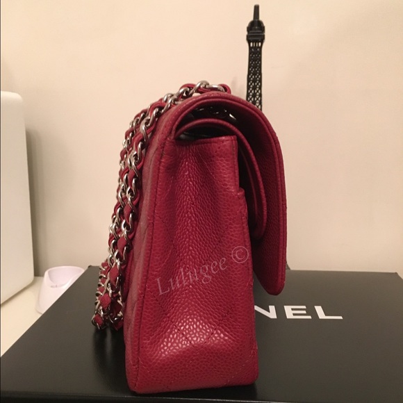 💯Authentic CHANEL Dark Red Cavier Medium Flap - Picture 2 of 9