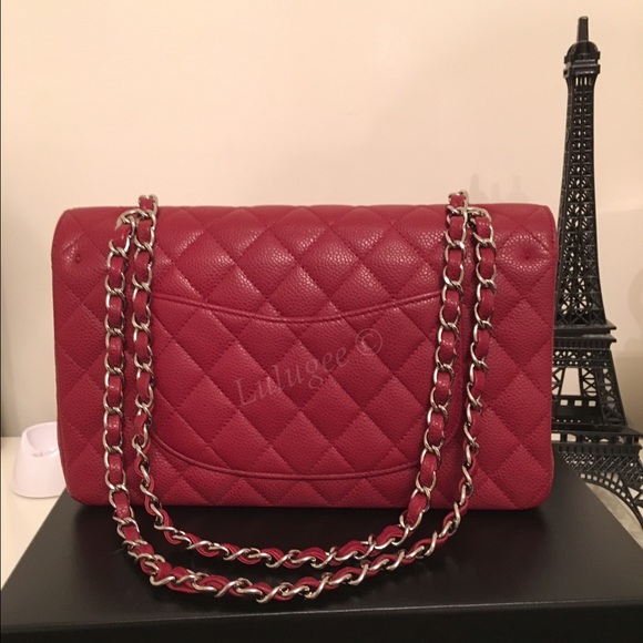 💯Authentic CHANEL Dark Red Cavier Medium Flap - Picture 3 of 9