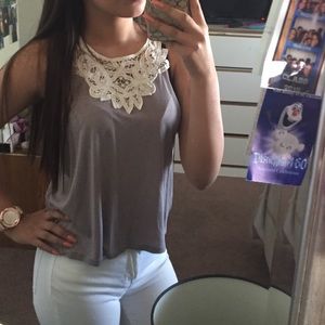 light grey crochet embroidered top