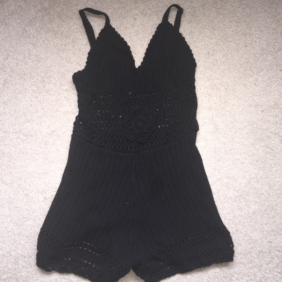 Black Crochet Romper