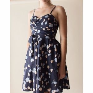 Navy Blue Dress with Cream and Blue Polka Dots