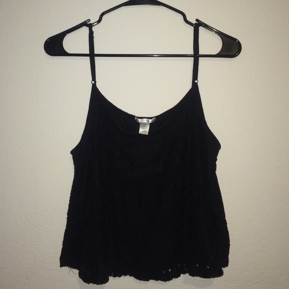 Black Spaghetti Strap Lace Top