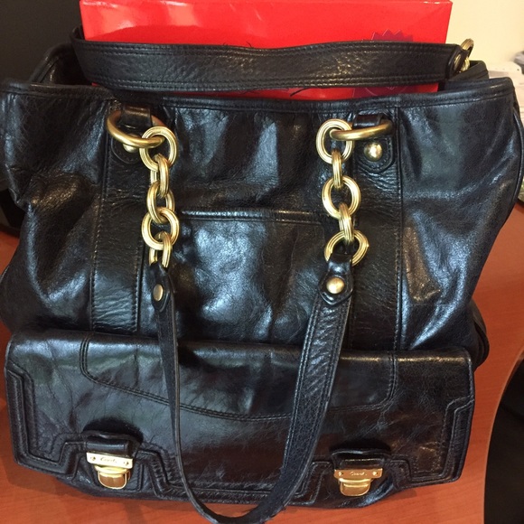 Coach distressed black leather tote
