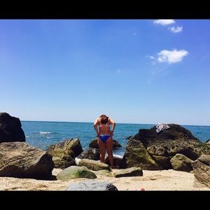 VS blue and white knit bikini bottom