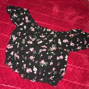 Black with red rose crop top