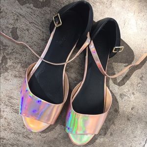 NWOT Holographic pink sandals