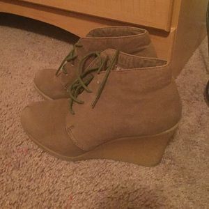 Rampage Taupe Faux Suede Laced Wedges