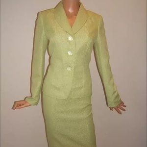 New Le Suit 8 lime green sheen skirt jacket suit