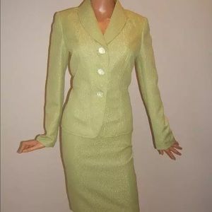 New Le Suit 16 lime green sheen jacket skirt suit