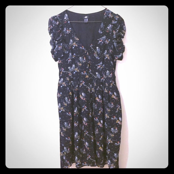 H&M Black Dress with Bird Print