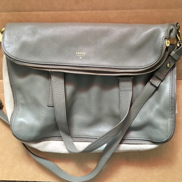 Fossil Preston Tote Messenger Bag Gray Silver
