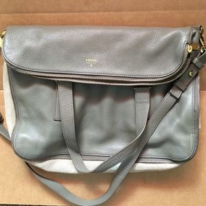 Fossil Preston Tote Messenger Bag Gray Silver