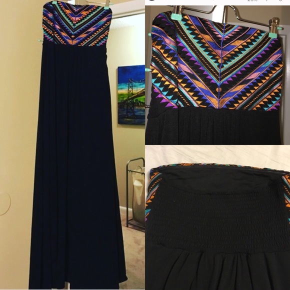 Aztec Print Embroidered Maxi Dress