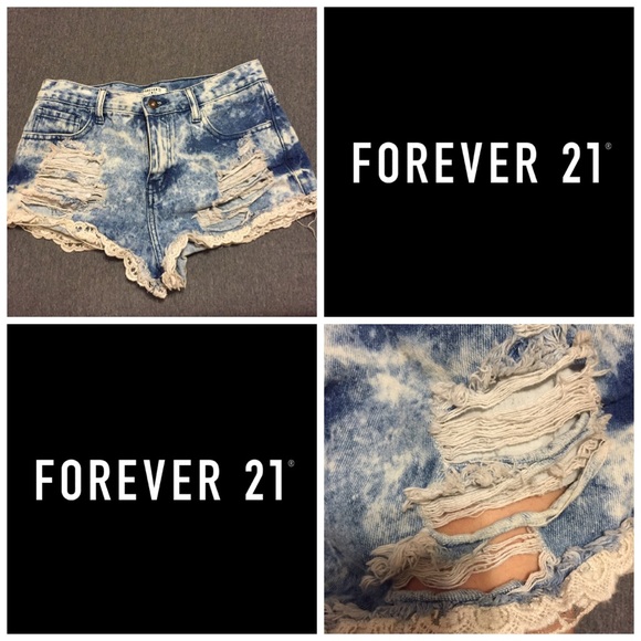 F21 Distressed High waisted denim shorts
