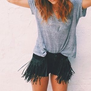 LF black fringe shorts