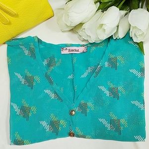 Rosebud Sheer Aqua Sleeveless Blouse