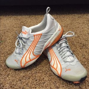 Grey and Orange Puma Tennies