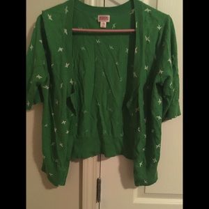 Green Cardigan with Birds and Polka Dots