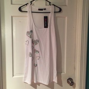 White Tank Top w/ Sequined Hearts
