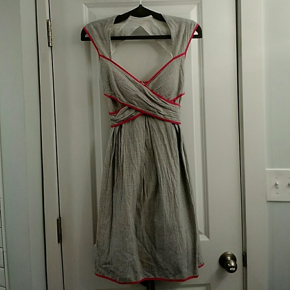 Gray & white seersucker knee length summer dress