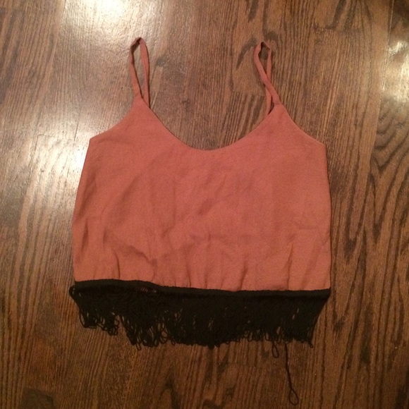 Burnt orange crop top with black fringe