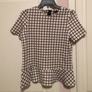 ZARA black and cream grid top with ruffle bottom