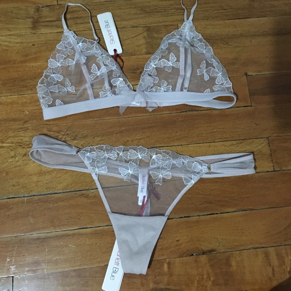 Embroidered Tulle Triangle Bralette & Panty Set