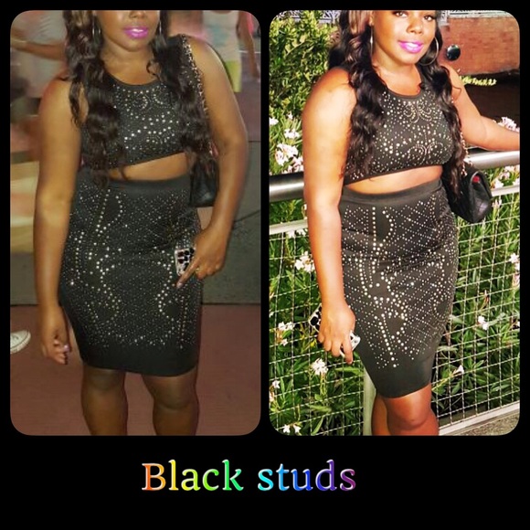 Black 2 Piece Crop Skirt Set