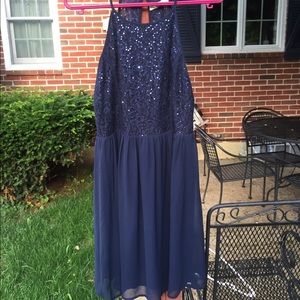 Ya Los Angeles Navy Sequin Cocktail Dress