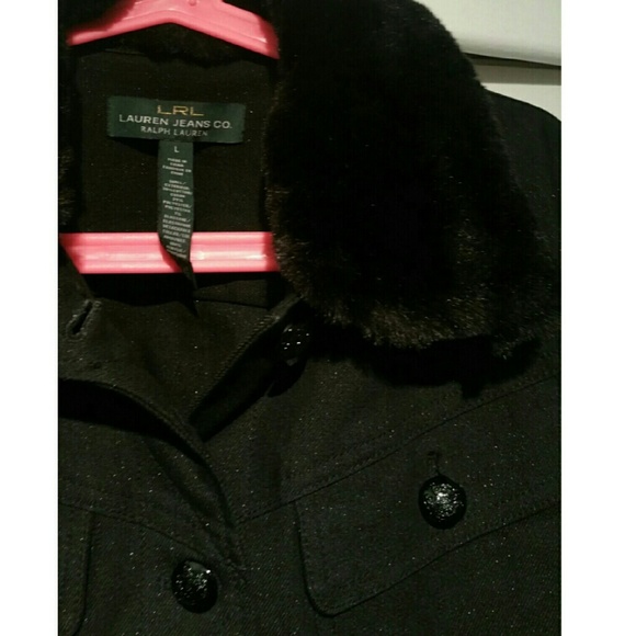 Ralph Lauren Shimmering Black Jacket with Fur - Picture 2 of 4