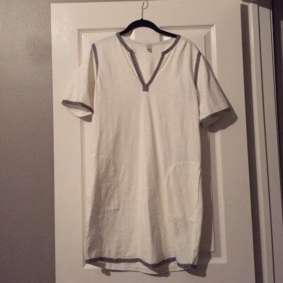 J. Crew white shift dress with grey trim