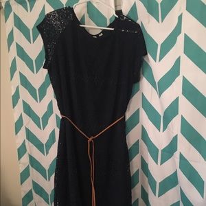 Navy blue lace dress with belt
