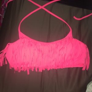 NWOT PINK fringe bathing suit top