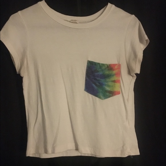 white t shirt with tie dye pocket