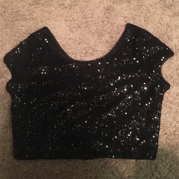 black sequin crop top