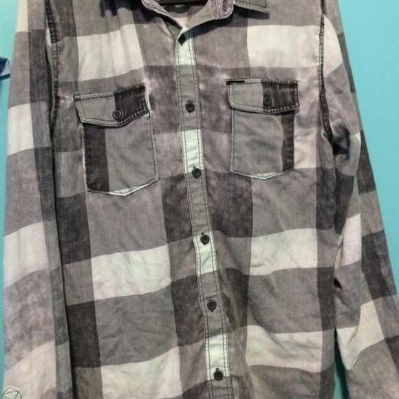 Blue-ish and gray plaid women's large shirt. - Picture 3 of 3