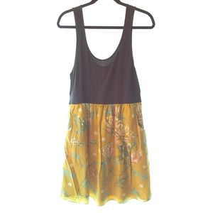 Maeve grey and yellow silk floral polka dot dress