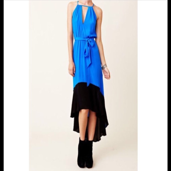 Royal Blue and Black Hi Lo Asymmetrical Maxi Dress - Picture 1 of 4