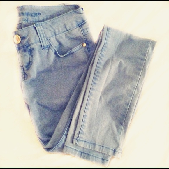blue colored skinny jeans