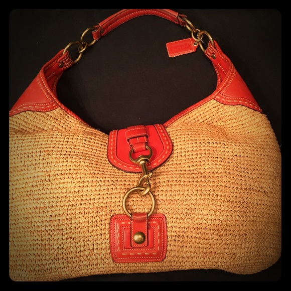 COACH Straw and Leather Shoulder Bag