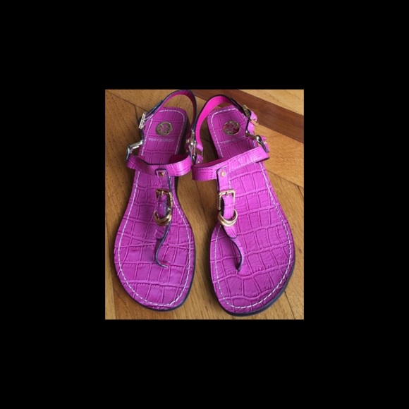TORY BURCH magenta and reptile sandals