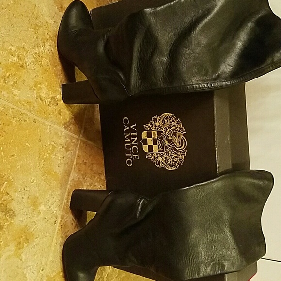 Vince Camuto Black Leather Knee High Boots