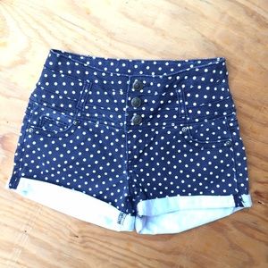 Navy and white polkadot high waisted shorts