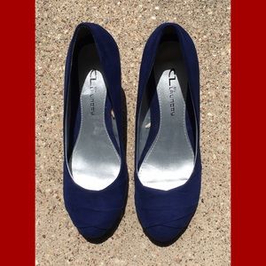 Navy Blue suede wedge/ platform by Chinese Laundry