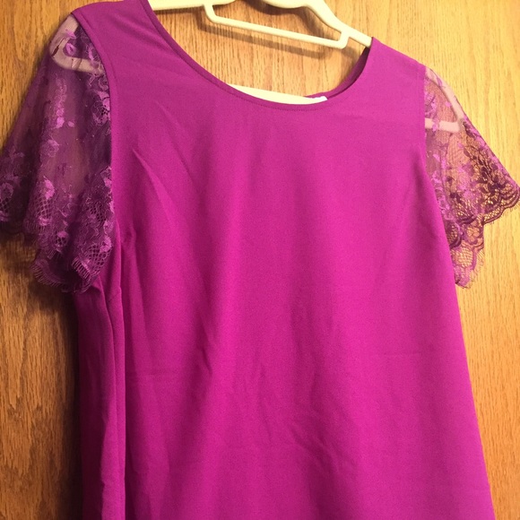 41Hawthorne purple lace sleeve blouse