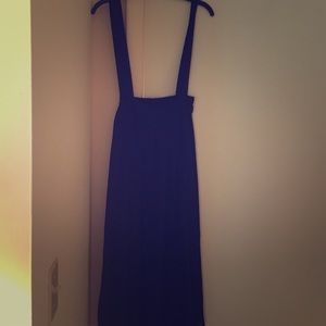Navy blue long skirt with overall straps