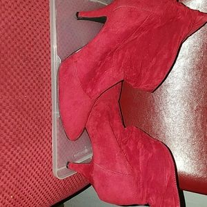 Red Ruched Ankle booties faux suede
